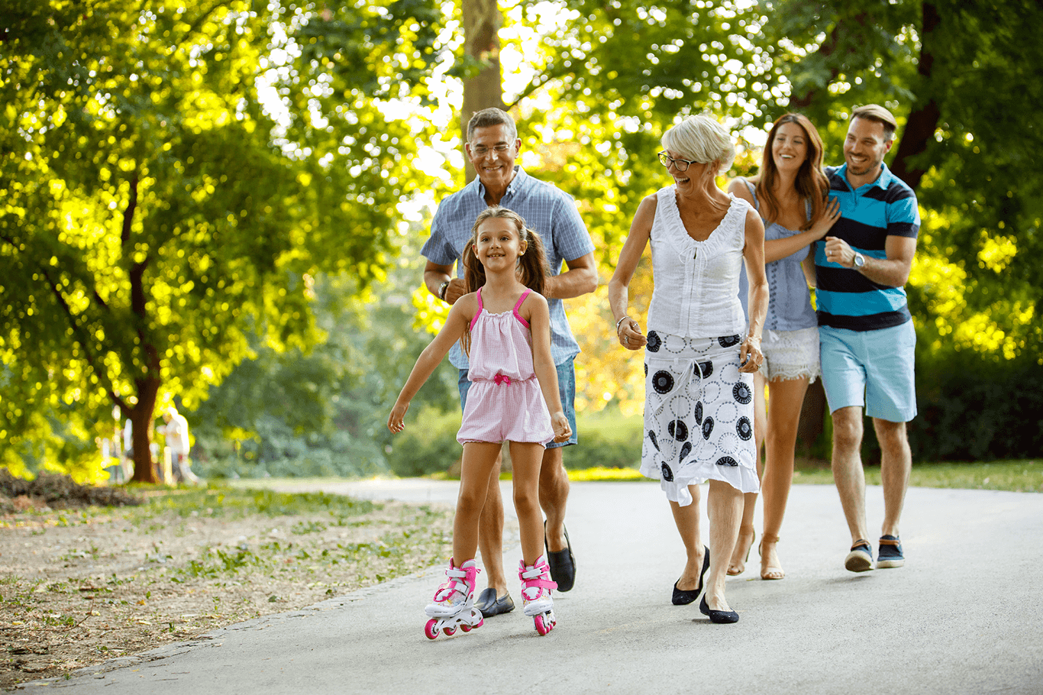 Family walking together in a park